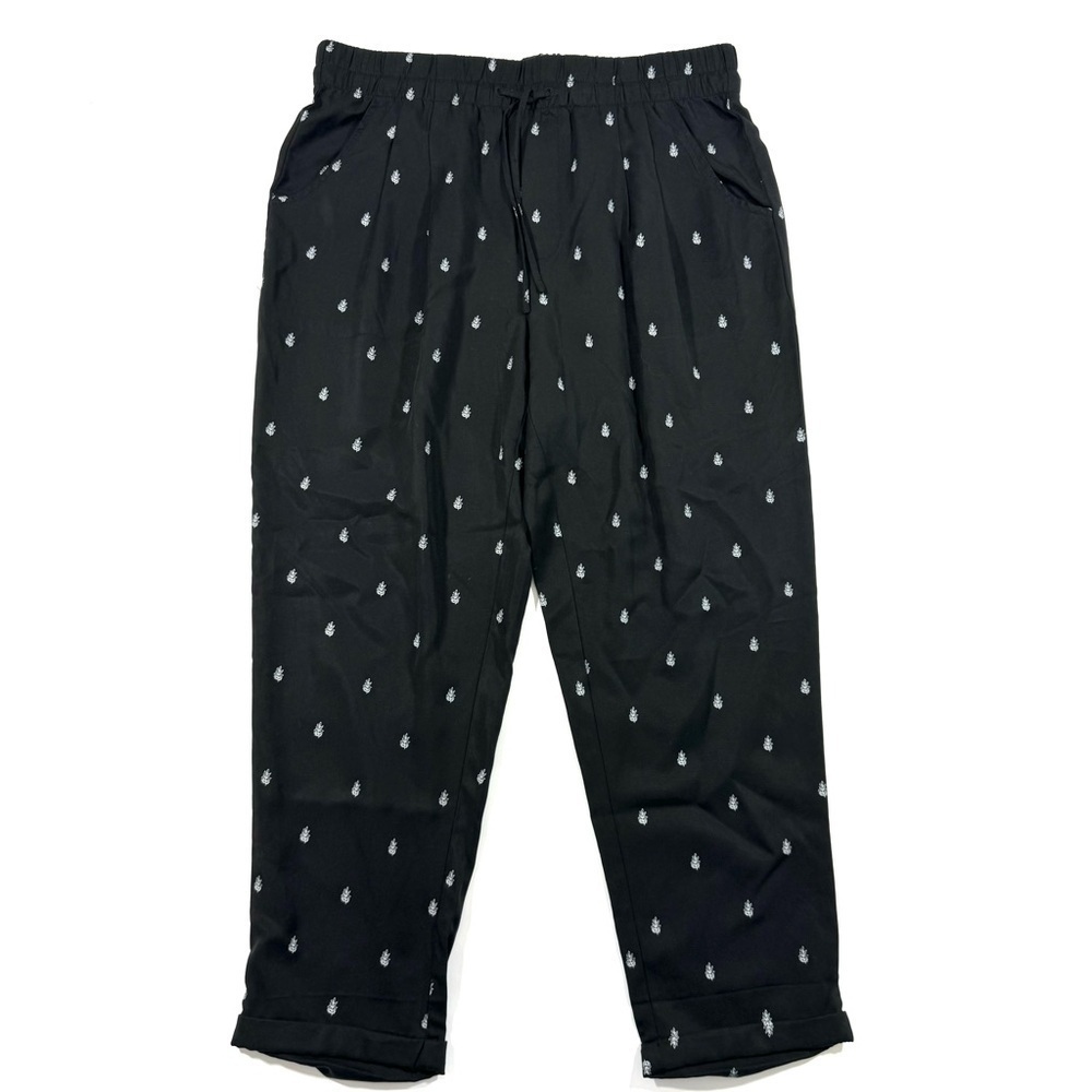 Garnet Hill Tapered Leg Pants Lyocell Black White Floral